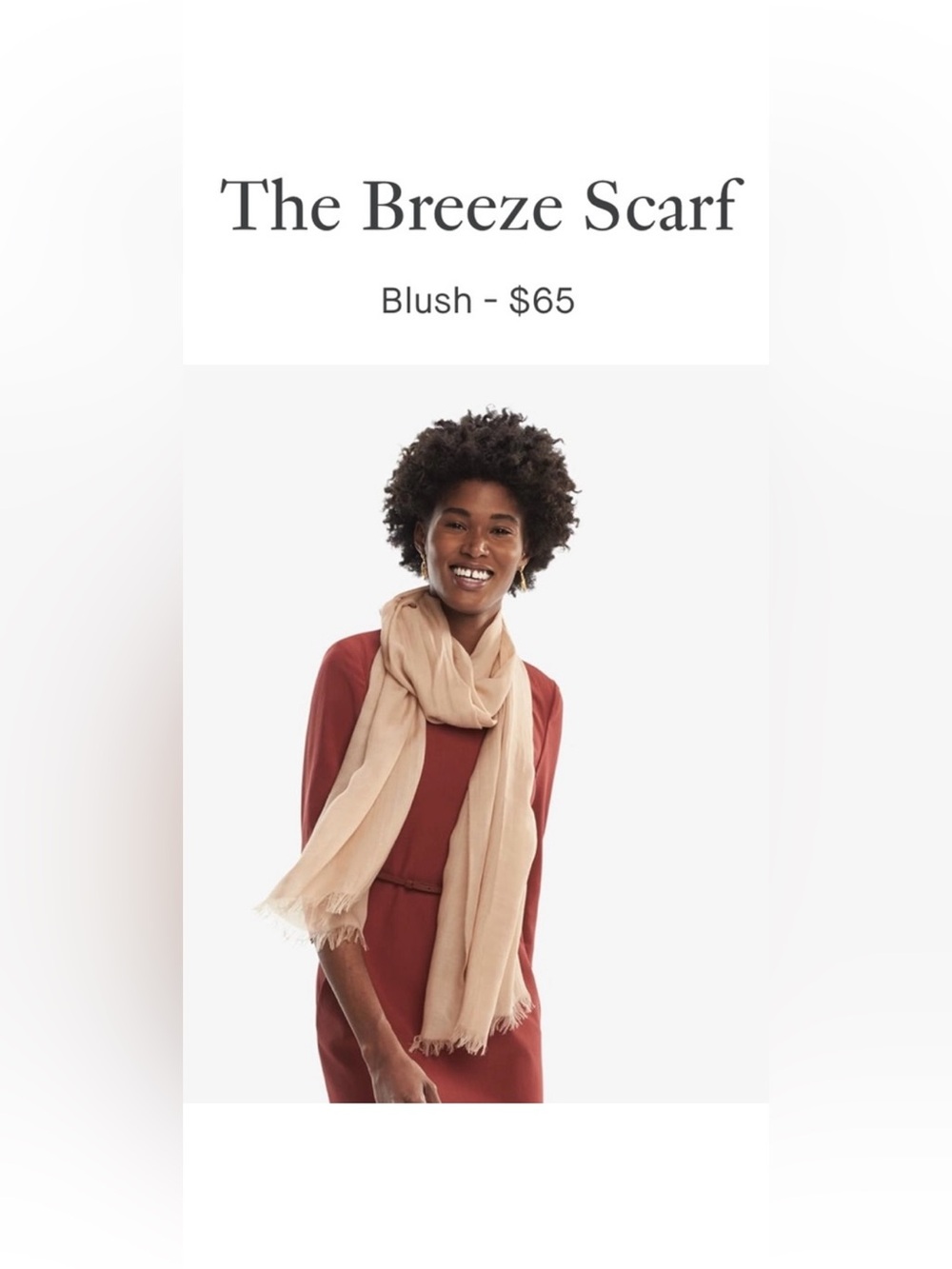M.M. Lafleur The Breeze Scarf Blush Colored Lightweight With Fringe